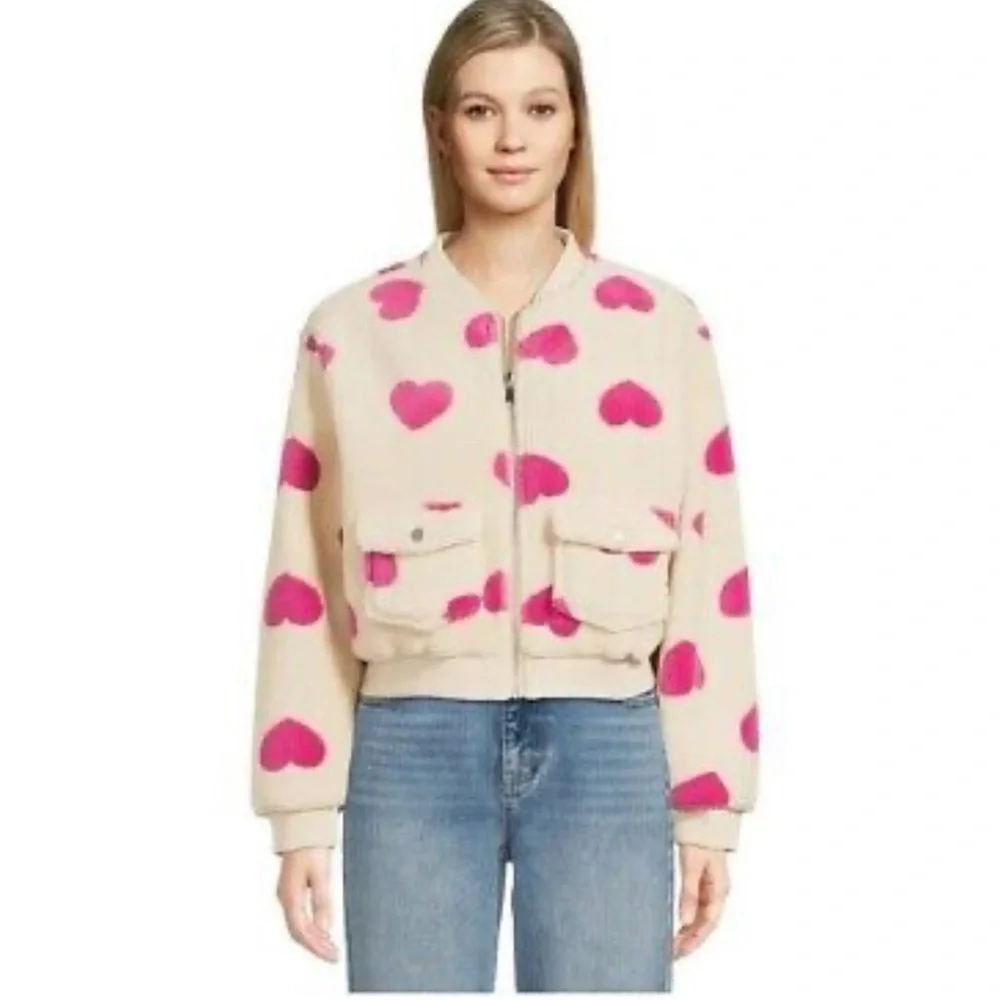 Nwt Women's No Boundaries Heart Print Jacket New Sz Large - Picture 1 of 3